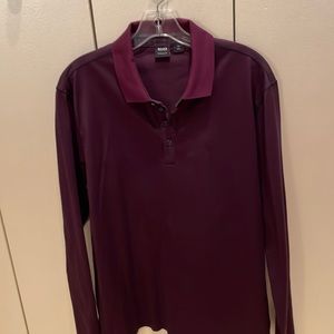 Men’s XL Hugo Boss cotton knit long sleeve shirt in plum with button up neck